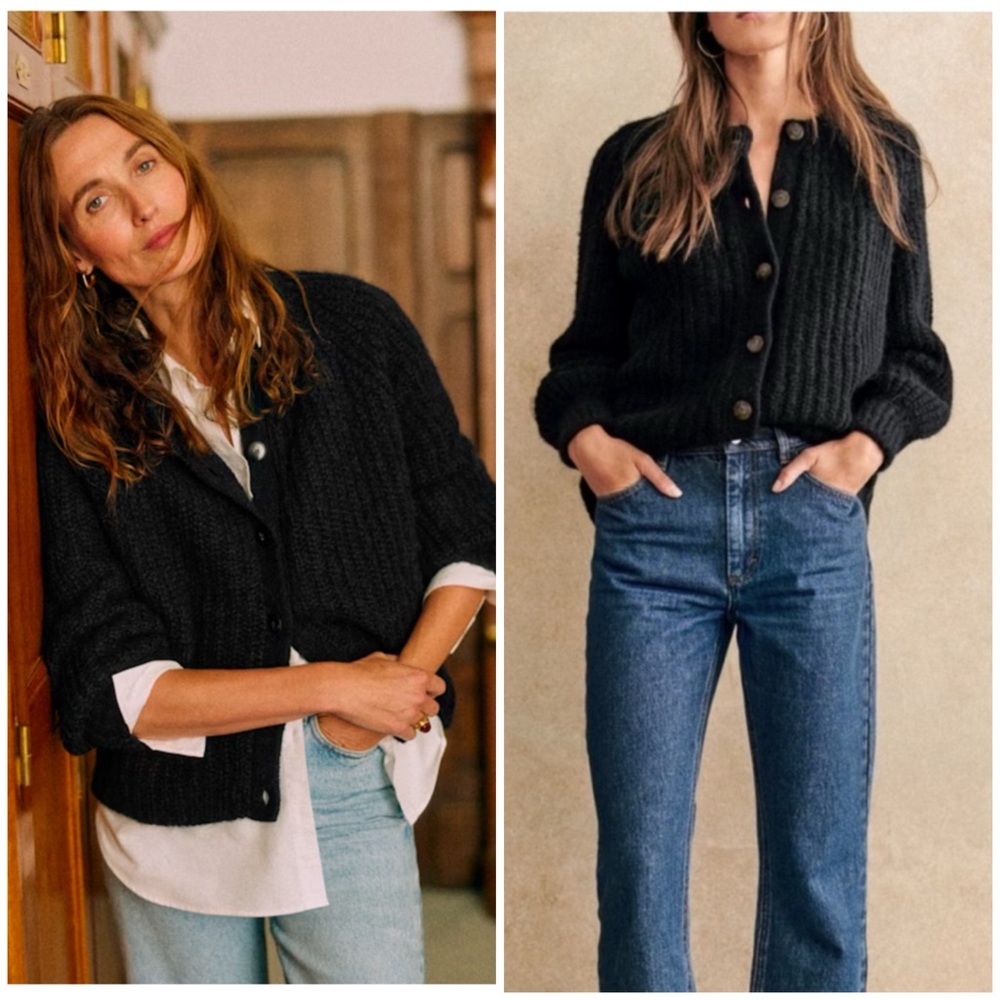 Sezane Black Cardigan Sweater